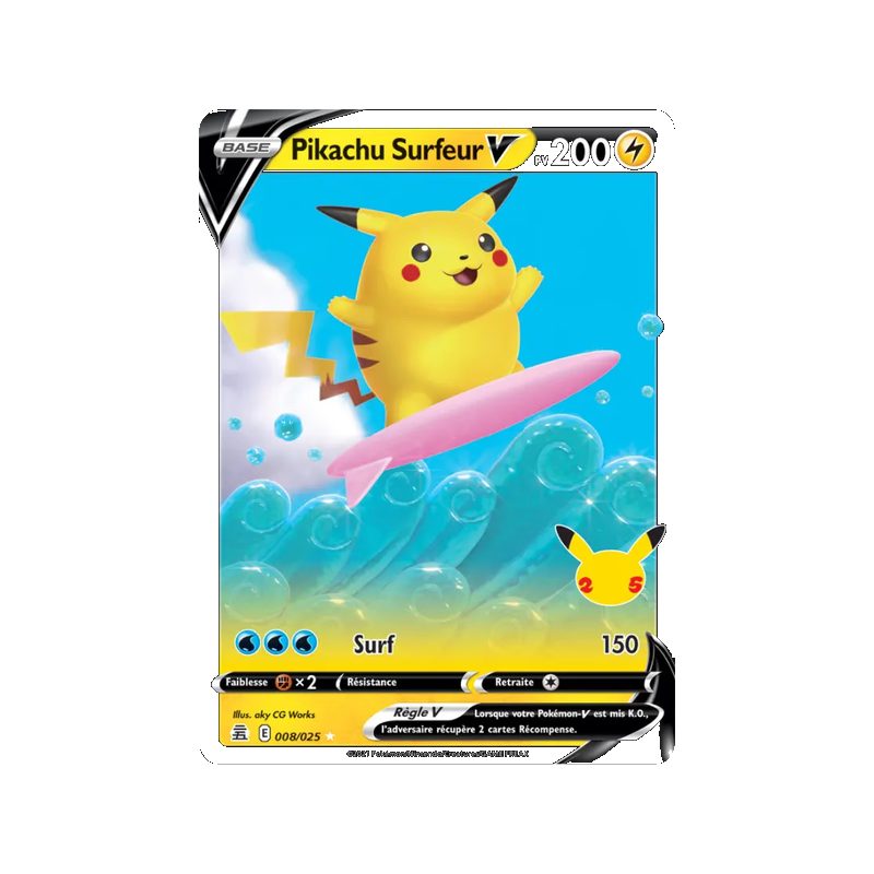 Pikachu Surfeur V - 8/25 - Holo Rare V - Célébrations