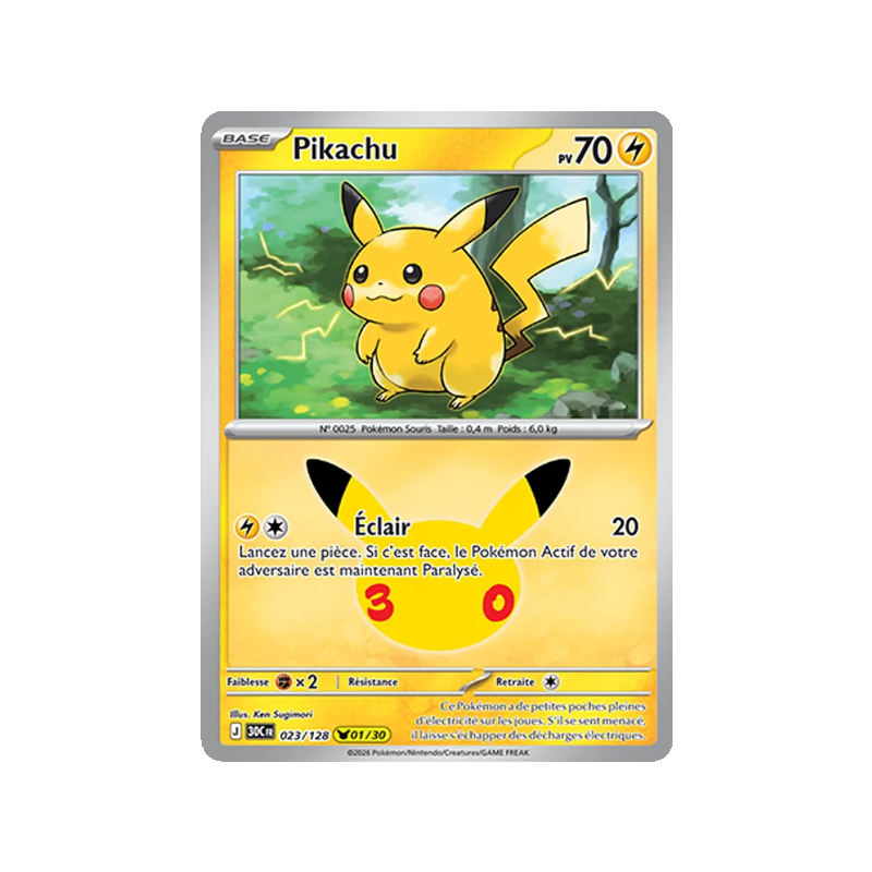 Pikachu - 023/161 - Pikachu Rare - 30ᵉ Anniversaire