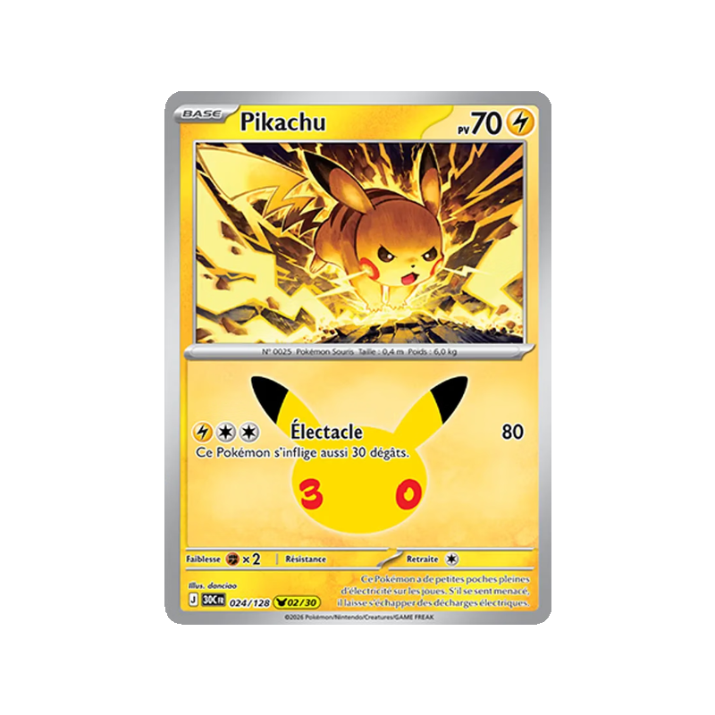 Pikachu - 024/161 - Pikachu Rare - 30ᵉ Anniversaire
