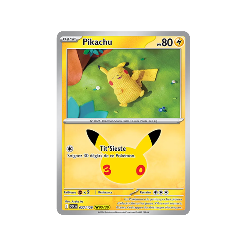 Pikachu - 027/161 - Pikachu Rare - 30ᵉ Anniversaire