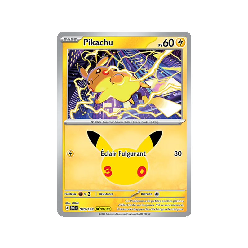 Pikachu - 030/161 - Pikachu Rare - 30ᵉ Anniversaire