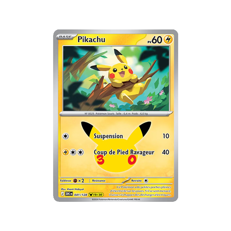 Pikachu - 041/161 - Pikachu Rare - 30ᵉ Anniversaire